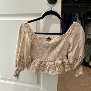 Elegant Cream Smocked Women's Top